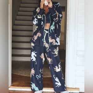 Anthropologie Leopard Print Flannel Pajama Set, W’s size Small/Medium